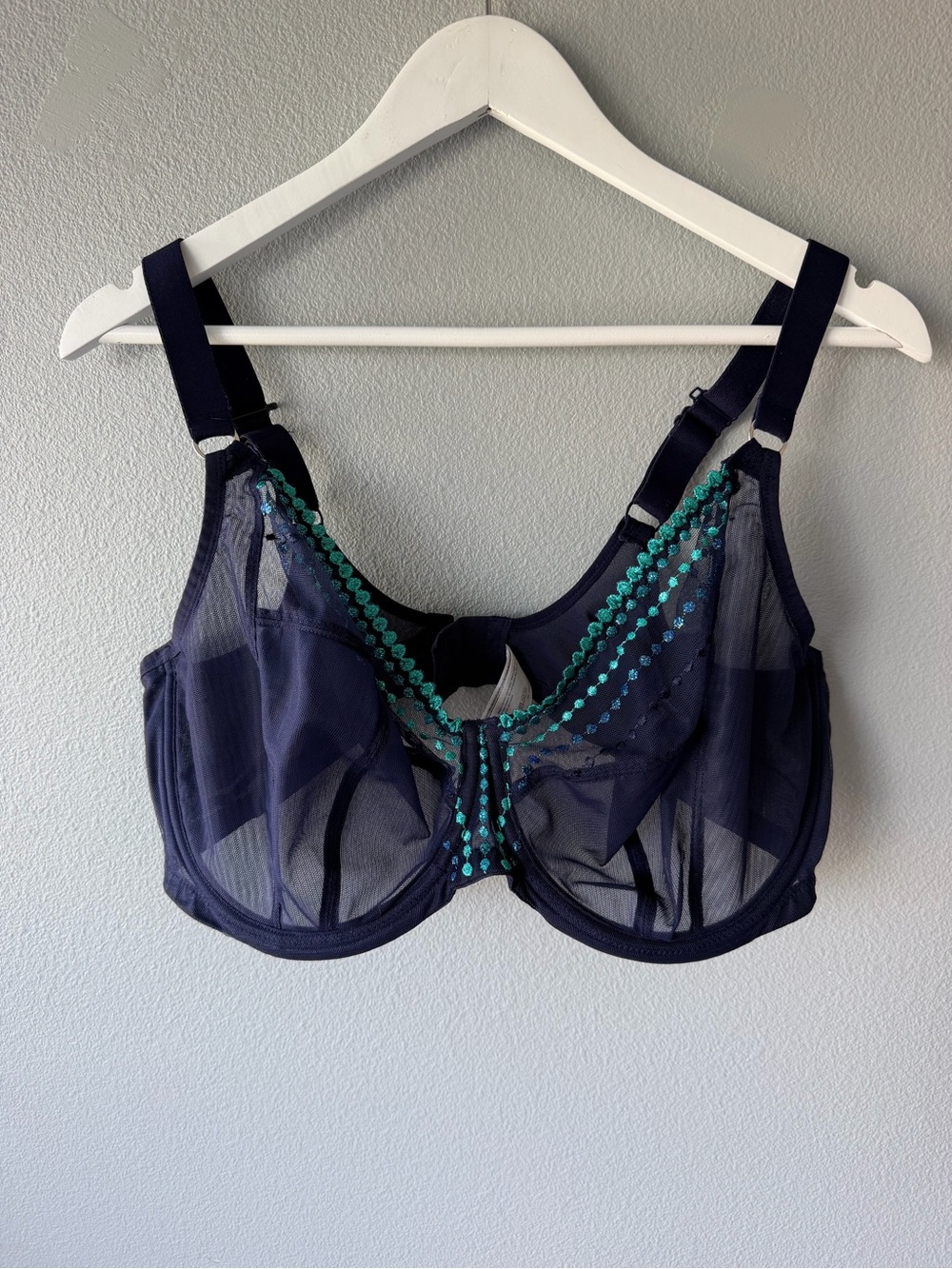 Elomi navy blue teal embroidered Matilda mesh underwire bra size 40I